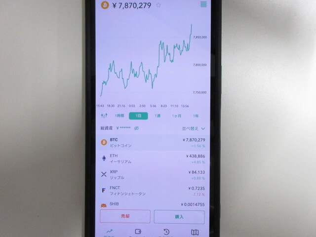 ビットコインのチャート確認画面