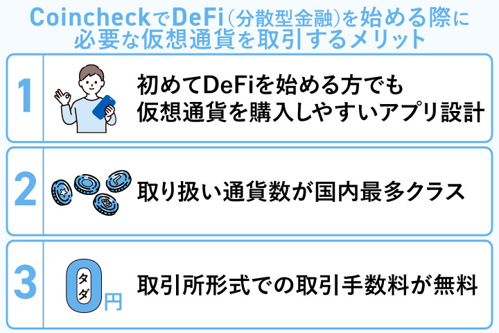 CoincheckでDeFi（分散型金融）を始める際に必要な仮想通貨を取引するメリット