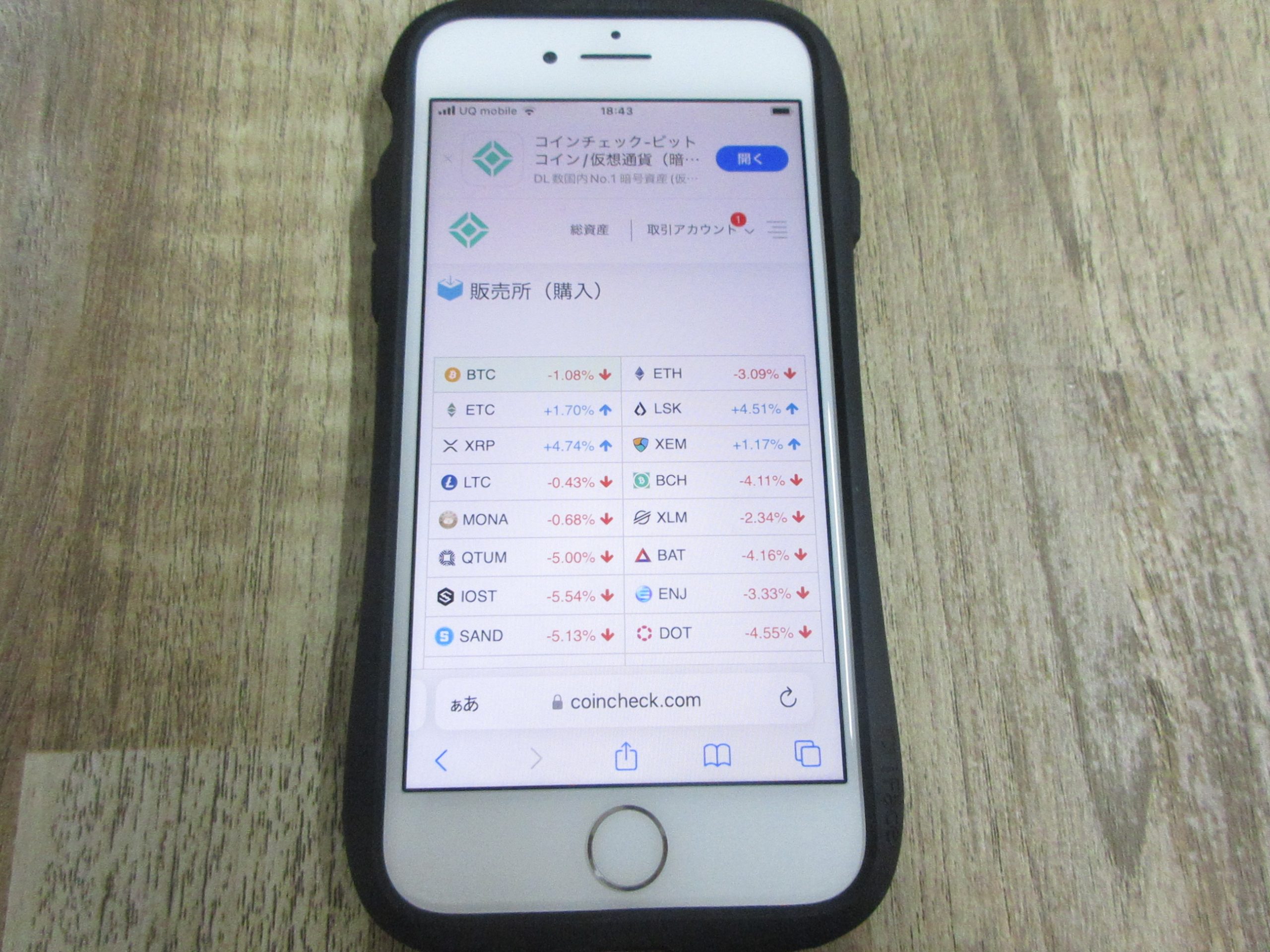 Coincheckの販売所の画面